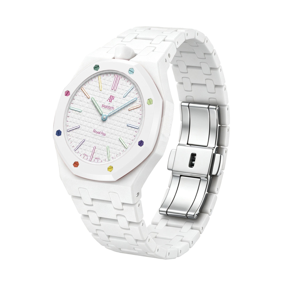 42mm bio-ceramic conversion case and integrated bracelet, white, crown at 12 o'clock