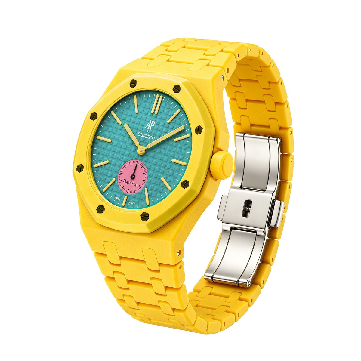 42mm bio-ceramic conversion case and integrated bracelet, yellow, crown at 3 o'clock