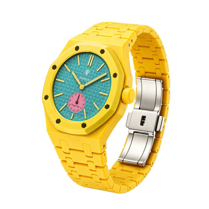 42mm bio-ceramic conversion case and integrated bracelet, yellow, crown at 3 o'clock
