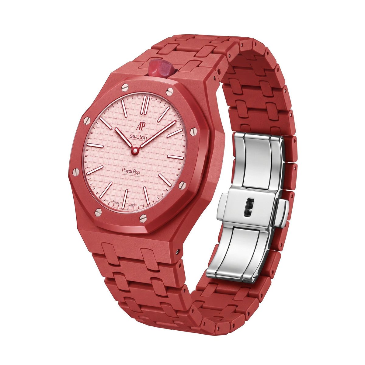 42mm bio-ceramic conversion case and integrated bracelet, red, crown at 12 o'clock
