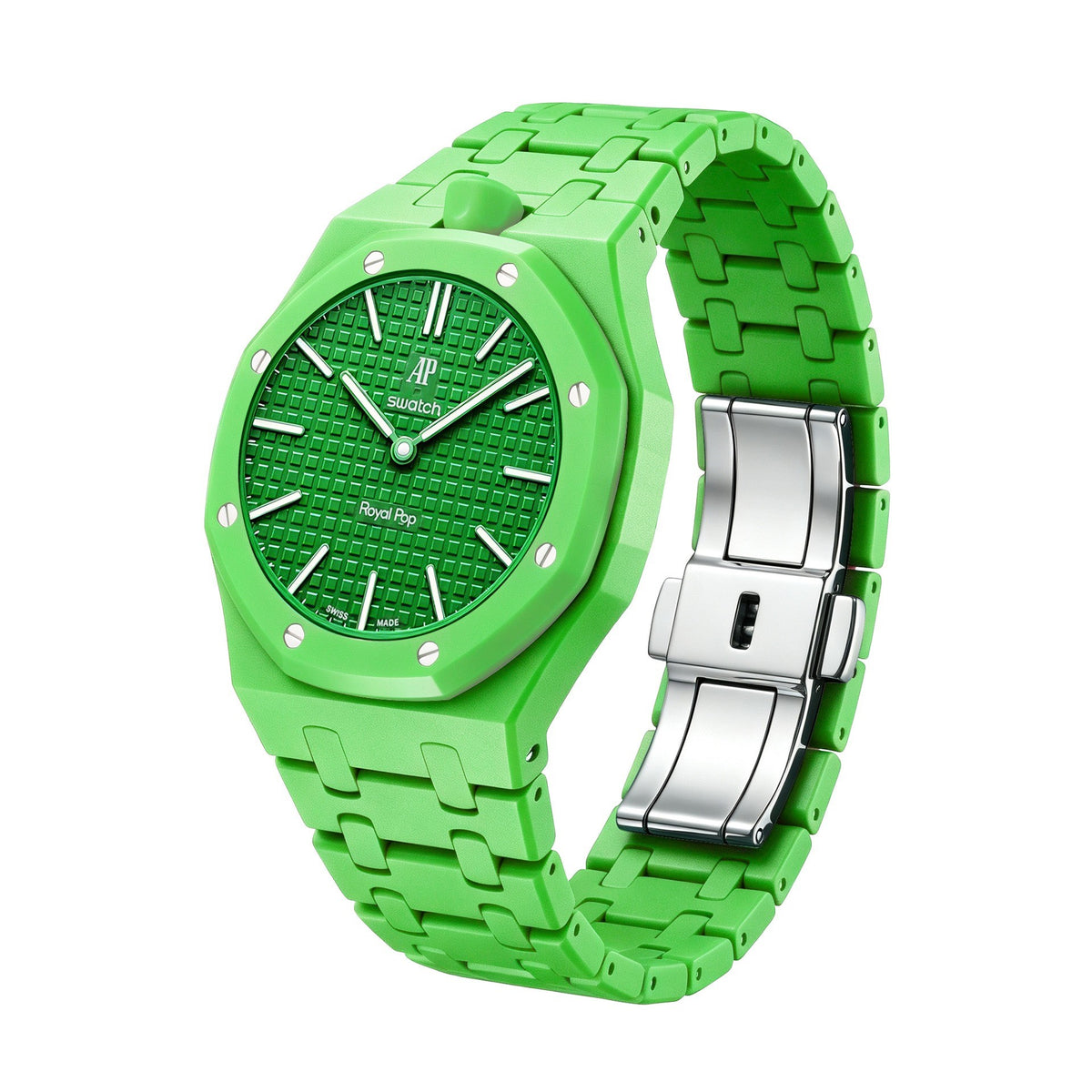 42mm bio-ceramic conversion case and integrated bracelet, light green, crown at 12 o'clock