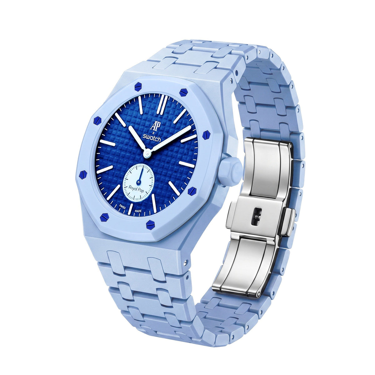 42mm bio-ceramic conversion case and integrated bracelet, light blue, crown at 3 o'clock