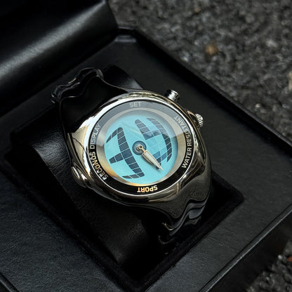 DSY/Y2K Irregular Distorted Dynamic Dual Display Men's Quartz Watch, Trendy Cool Waterproof Luminous Best-Selling Wristwatch