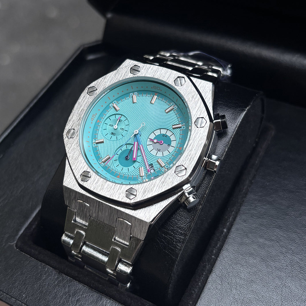 DSY Men's Watch 2026 New Model Best-selling Chronograph Quartz Watch with Water Resistance, Roman Numerals, Calendar, and Stainless Steel Band