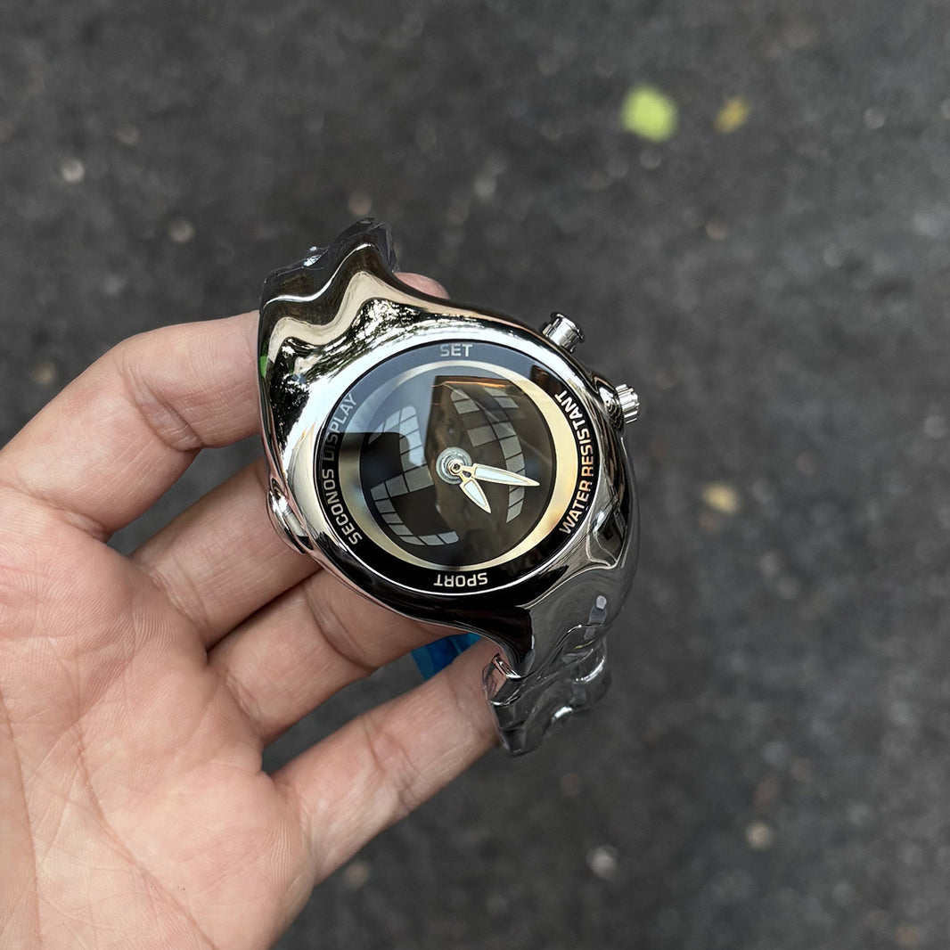 DSY/Y2K Irregular Distorted Dynamic Dual Display Men's Quartz Watch, Trendy Cool Waterproof Luminous Best-Selling Wristwatch