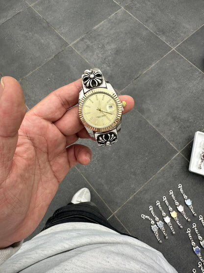 DSY/Original vintage watch with cross-flower strap, Y2K millennium vintage retro quartz timepiece, OEM.