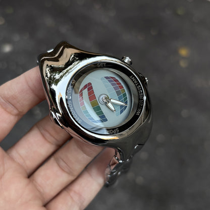 DSY/Y2K Irregular Distorted Dynamic Dual Display Men's Quartz Watch, Trendy Cool Waterproof Luminous Best-Selling Wristwatch