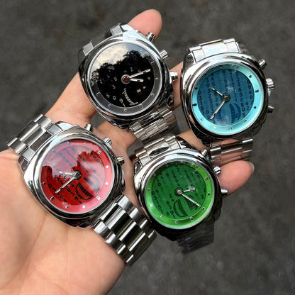 DSY digital rain watches in four dial colours, quartz OEM watches with silver stainless steel bands