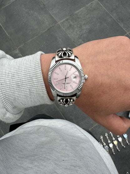 DSY/Original vintage watch with cross-flower strap, Y2K millennium vintage retro quartz timepiece, OEM.